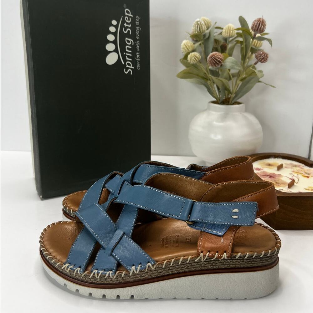 Spring Step Migula Nubuck Leather Wedge Slide Sandals Blue Women's EU 37/6.5